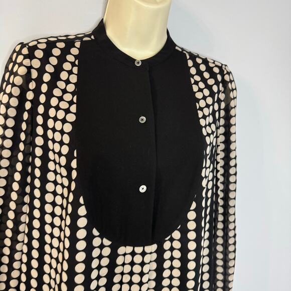 Tory Burch Silk Black Polka Dot Tunic Blouse Tuxedo Front Classic Women's 2 - Picture 2 of 10
